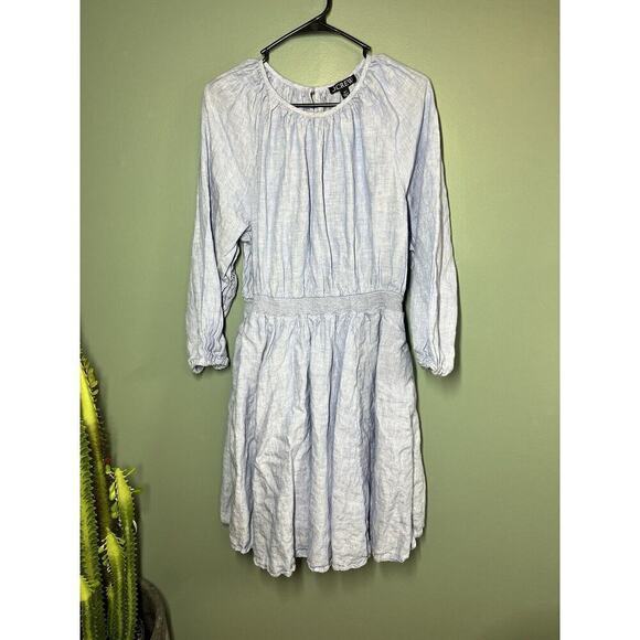 J. Crew Palermo Smocked Waisted Linen Mini Long Sleeve Dress Size XLT - Picture 3 of 8